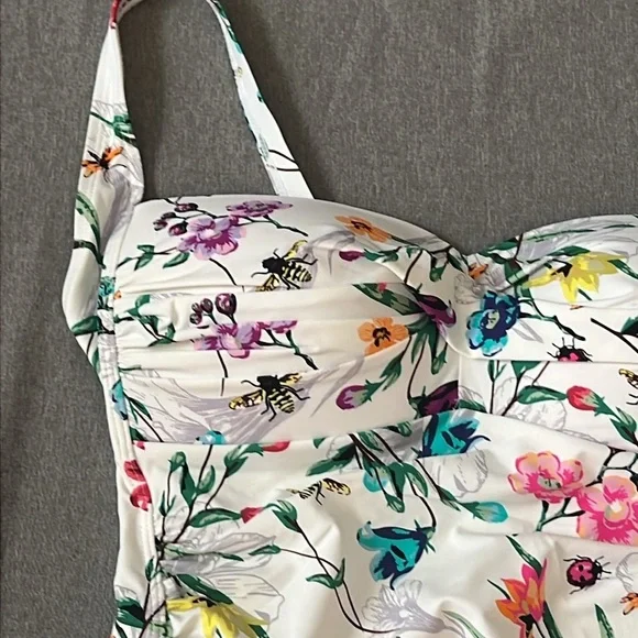 Betsey Johnson One Piece Bandeau Swimsuit Botarical Floral print size Med NWT - Picture 2 of 10